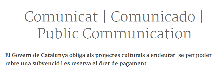 Adhesions pel comunicat vs desmantallament de les polítiques culturals públiques - sector de la cultura